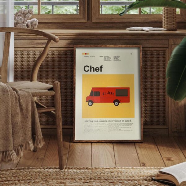 Mid-century modern Chef movie poster with vintage wall art style