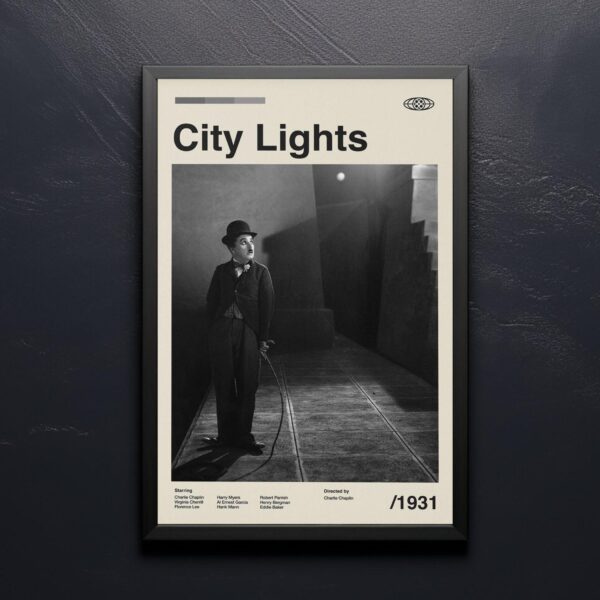 City Lights Movie Poster - mid-century poster and retro artwork
