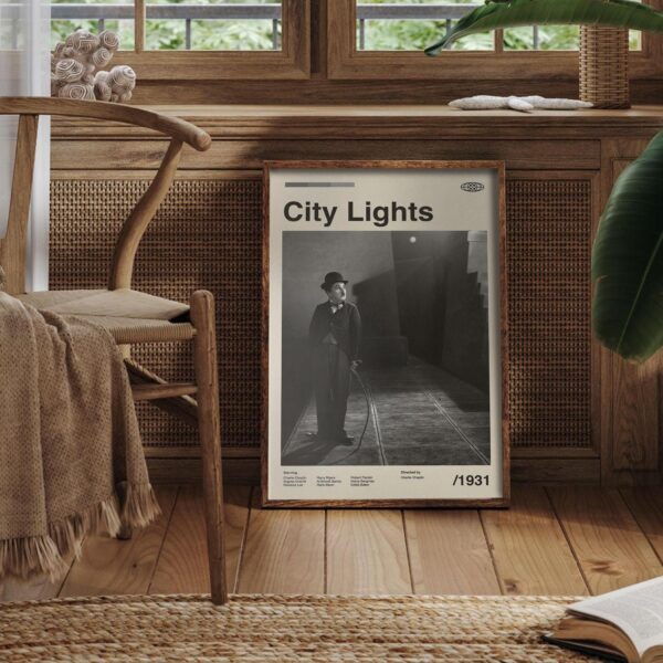 City Lights Movie Poster - mid-century poster and retro artwork