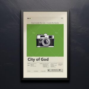 City of God movie poster in mid-century modern style by 20th Century Studios