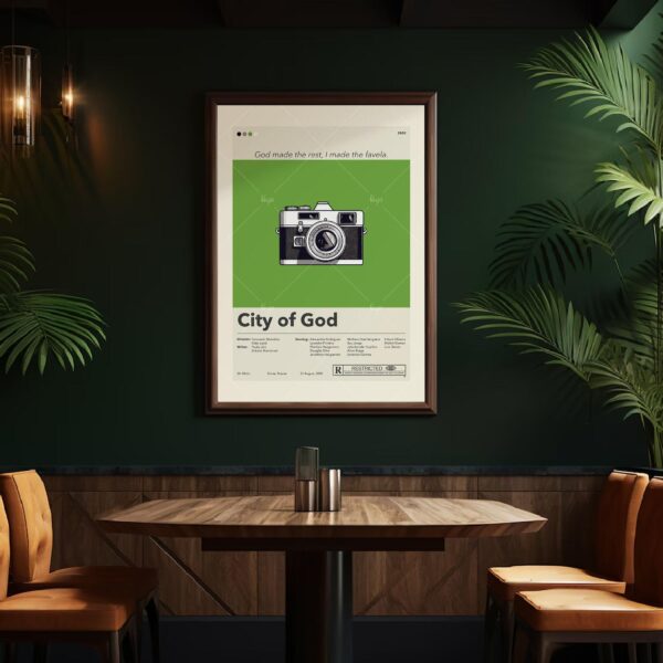 City of God movie poster in mid-century modern style by 20th Century Studios
