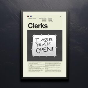 Mid-century modern Clerks movie poster with retro graphic design elements