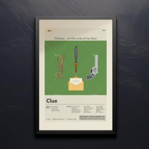 Large mid-century modern Clue movie poster with vintage design