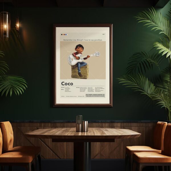 Mid-century modern Coco movie poster featuring 20th century artistic design