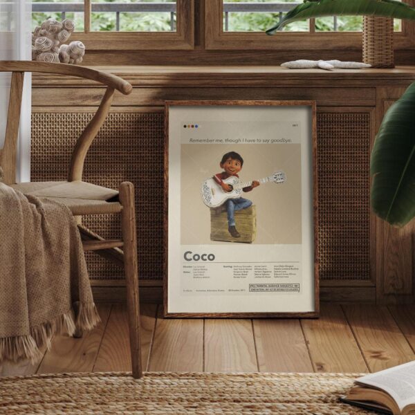 Mid-century modern Coco movie poster featuring 20th century artistic design