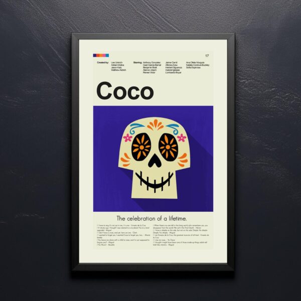 Mid-century modern Coco movie poster by 20th Century Studios