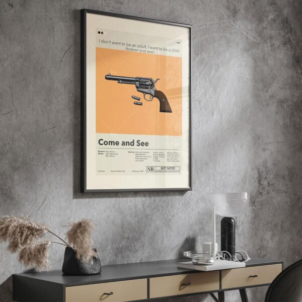 Mid-century modern Come and See movie poster from mid 20th century