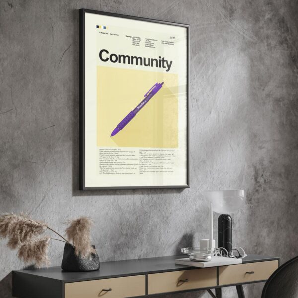 Mid-century modern Community movie poster art with bold retro design