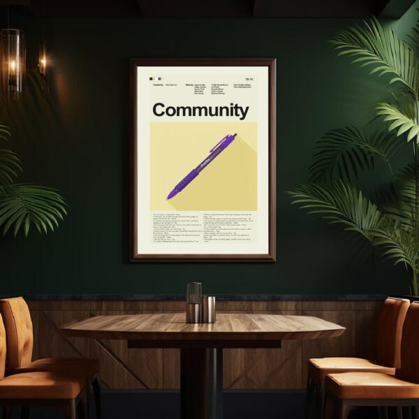 Mid-century modern Community movie poster art with bold retro design