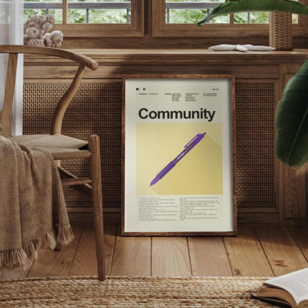 Mid-century modern Community movie poster art with bold retro design