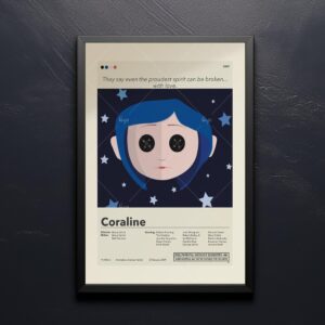 Mid-century modern Coraline movie poster with retro design elements