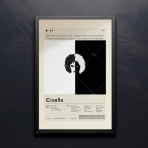 Mid-century modern style Cruella movie poster from mid 20th century