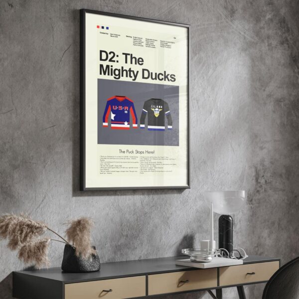 Mid-century modern poster of The Mighty Ducks movie with vintage style