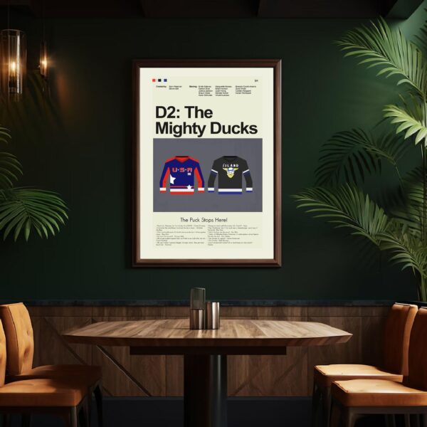 Mid-century modern poster of The Mighty Ducks movie with vintage style