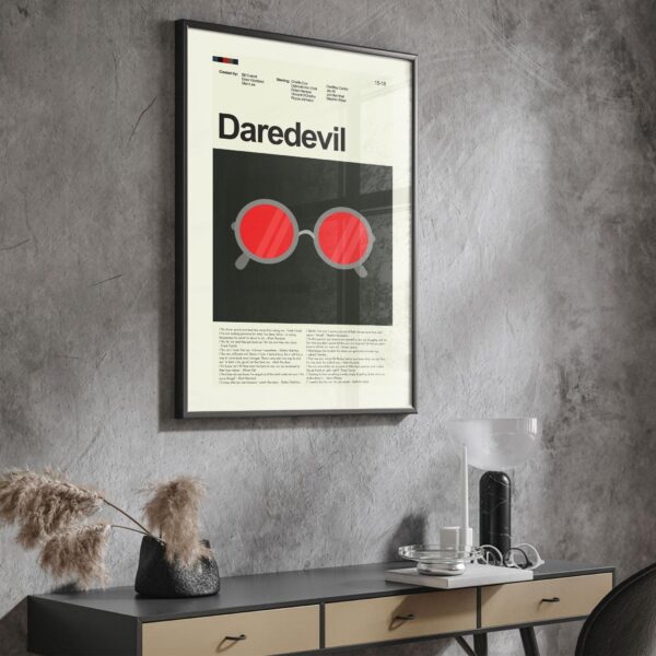 Mid-century modern Daredevil movie poster artwork featuring vintage design