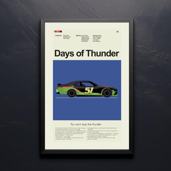Vintage mid century modern Days of Thunder movie poster artwork