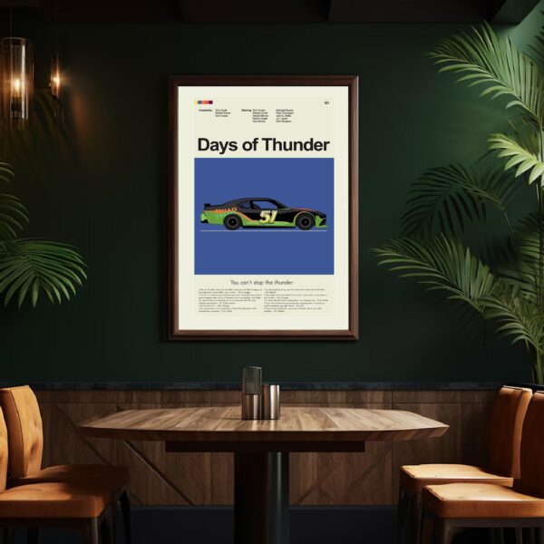 Vintage mid century modern Days of Thunder movie poster artwork