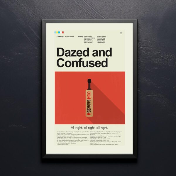Mid-century modern graphic poster of Dazed and Confused movie artwork