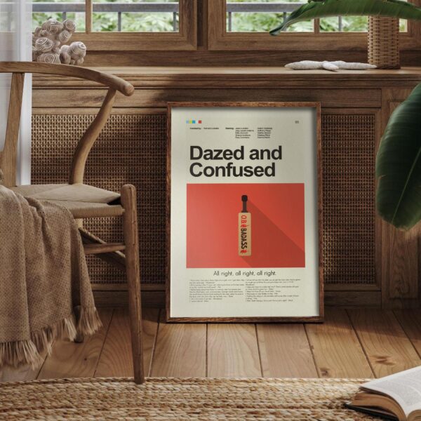 Mid-century modern graphic poster of Dazed and Confused movie artwork