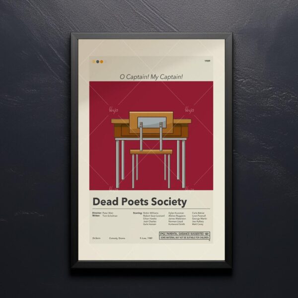 Mid-century modern Dead Poets Society movie poster with vintage design