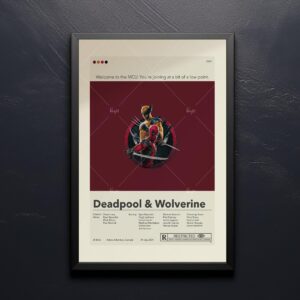 Mid-century modern Deadpool and Wolverine movie graphic poster