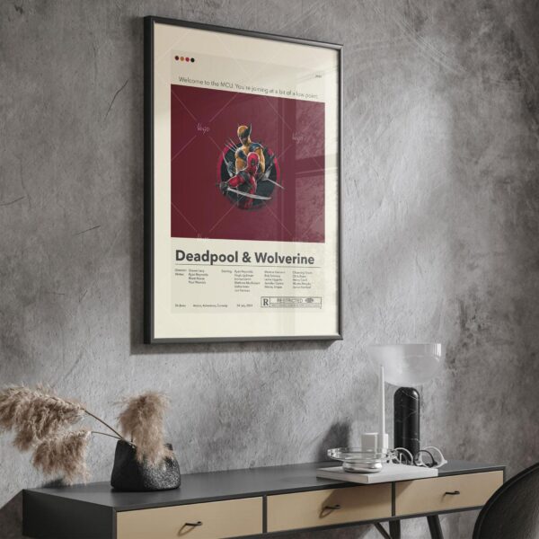Mid-century modern Deadpool and Wolverine movie graphic poster