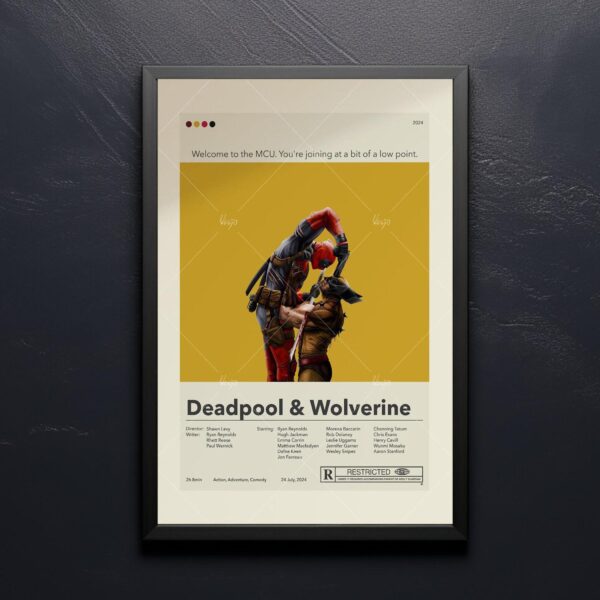 Mid-century modern Deadpool and Wolverine movie poster art