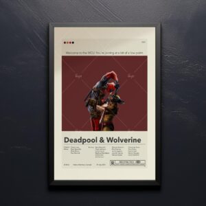 Mid-century modern poster of Deadpool and Wolverine movie artwork