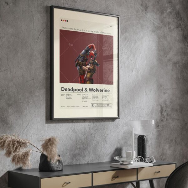 Mid-century modern poster of Deadpool and Wolverine movie artwork
