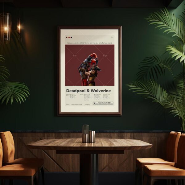 Mid-century modern poster of Deadpool and Wolverine movie artwork
