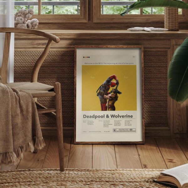 Mid-century modern Deadpool and Wolverine movie poster art