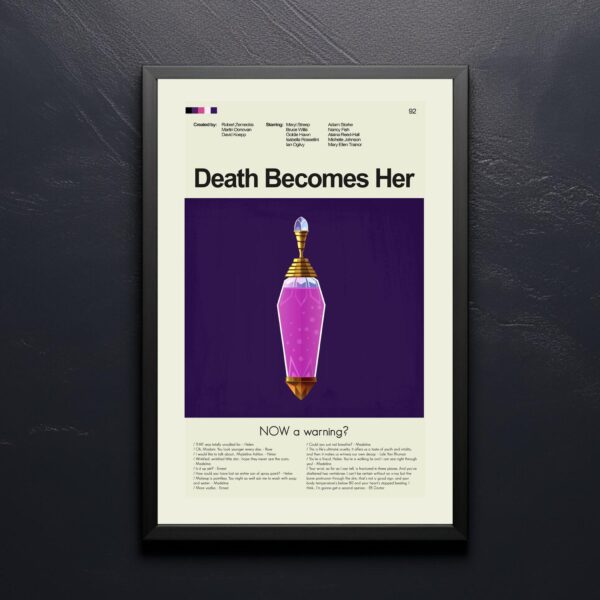 Mid-century modern Death Becomes Her movie poster with vintage 20th century design