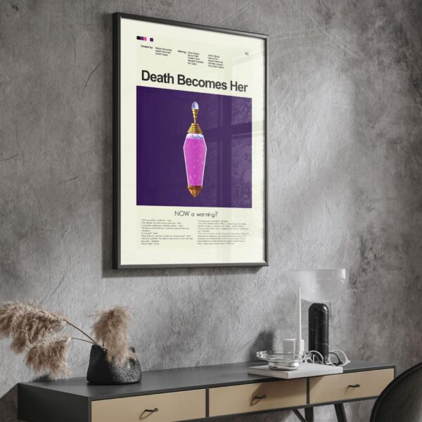 Mid-century modern Death Becomes Her movie poster with vintage 20th century design