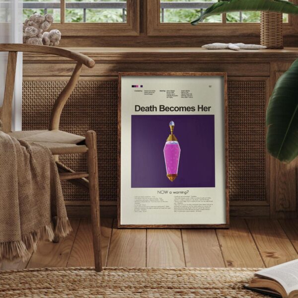 Mid-century modern Death Becomes Her movie poster with vintage 20th century design
