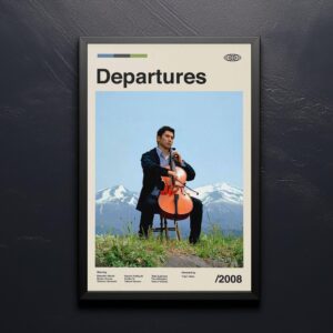 Mid-century modern Departures movie poster with 20th century design style