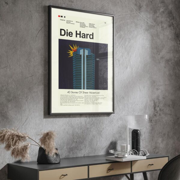 Mid-century modern Die Hard movie poster with vintage 20th century design