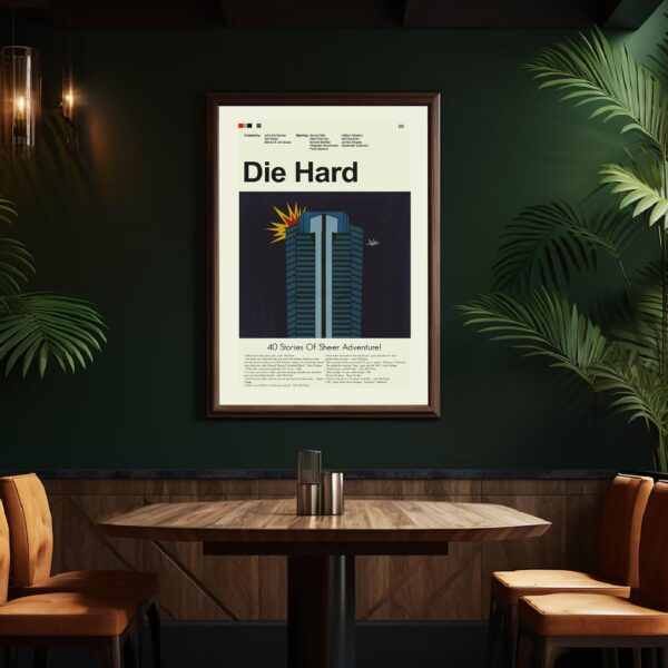 Mid-century modern Die Hard movie poster with vintage 20th century design