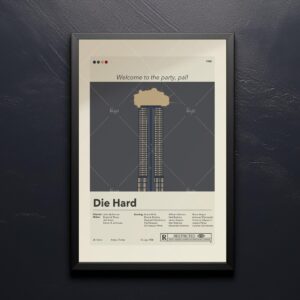 Mid-century modern Die Hard movie poster design with retro style graphics