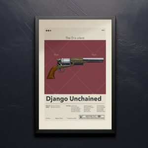 Mid-century modern Django Unchained movie poster with retro furniture design