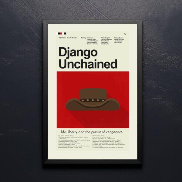 Mid-century modern Django Unchained movie poster with graphic design