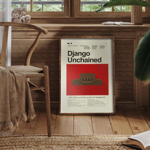 Mid-century modern Django Unchained movie poster with graphic design