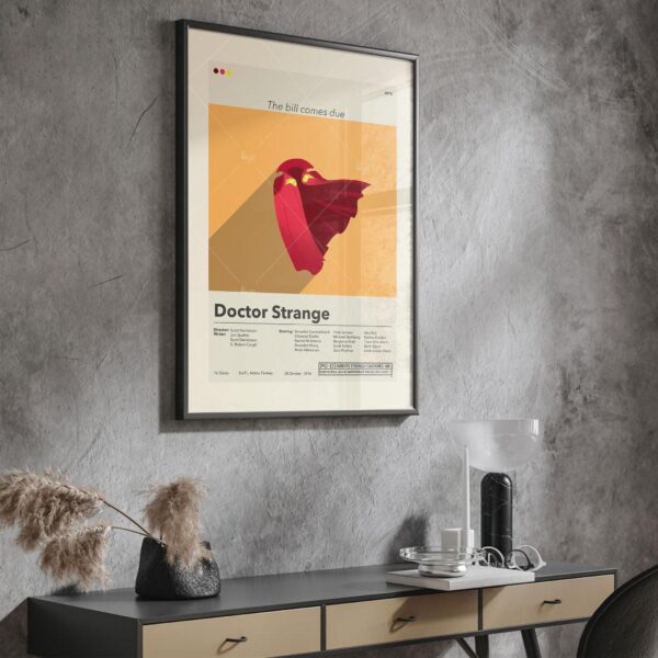 Mid-century modern Doctor Strange movie poster with 20th century art style