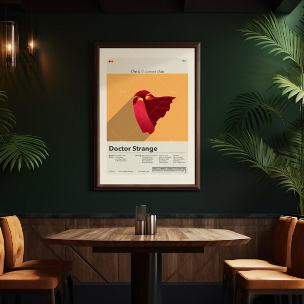 Mid-century modern Doctor Strange movie poster with 20th century art style