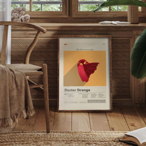 Mid-century modern Doctor Strange movie poster with 20th century art style