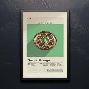 Mid century modern style Doctor Strange movie poster with house design