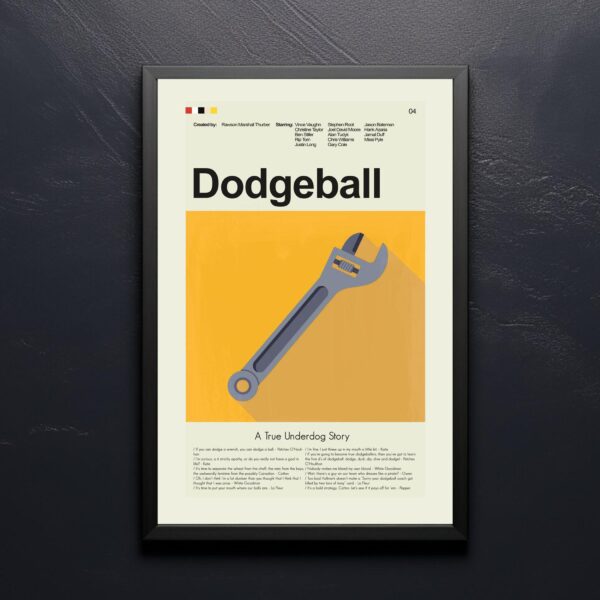 Mid-century modern style DodgeBall movie poster with retro design elements