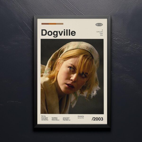 Mid-century poster featuring the Dogville movie with retro artwork