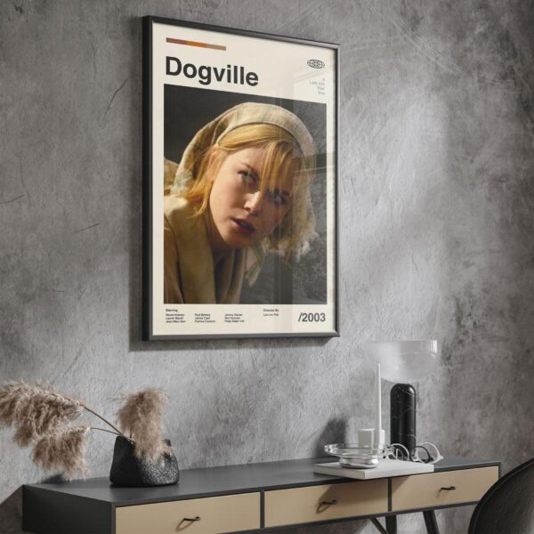 Mid-century poster featuring the Dogville movie with retro artwork