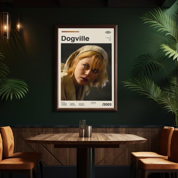 Mid-century poster featuring the Dogville movie with retro artwork
