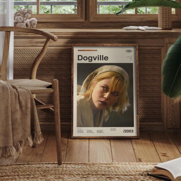 Mid-century poster featuring the Dogville movie with retro artwork